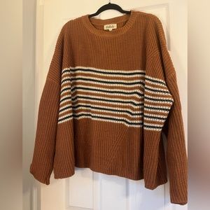 Preppy crew neck oversized sweater with stripes